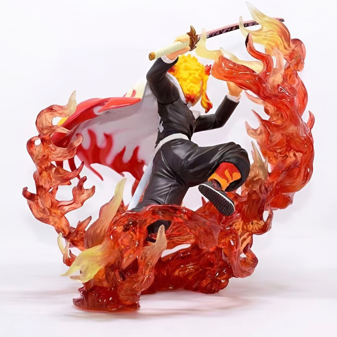 Action figure with fiery effects on a white background. Demon Slayer