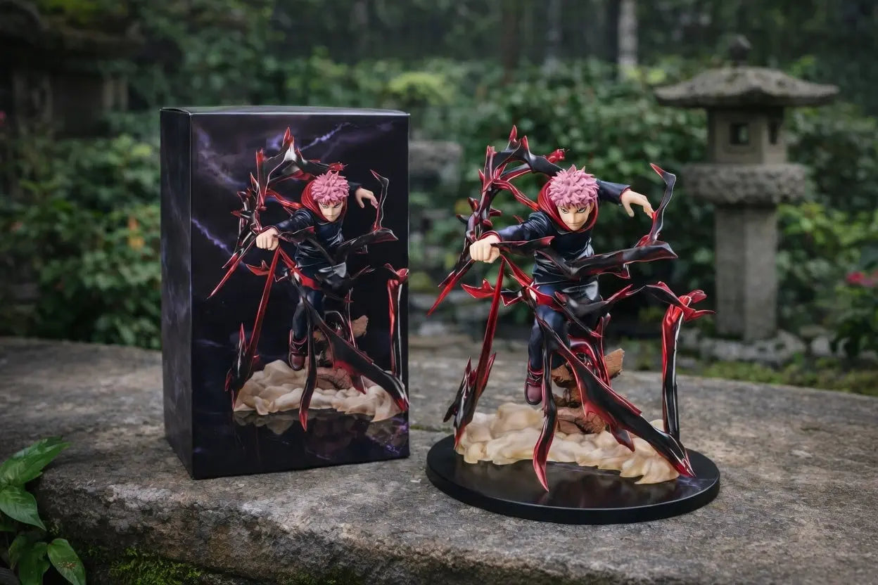 Yuji Itadori figure from ScandiAnime, detailed anime character figure with dynamic pose and vibrant colors.