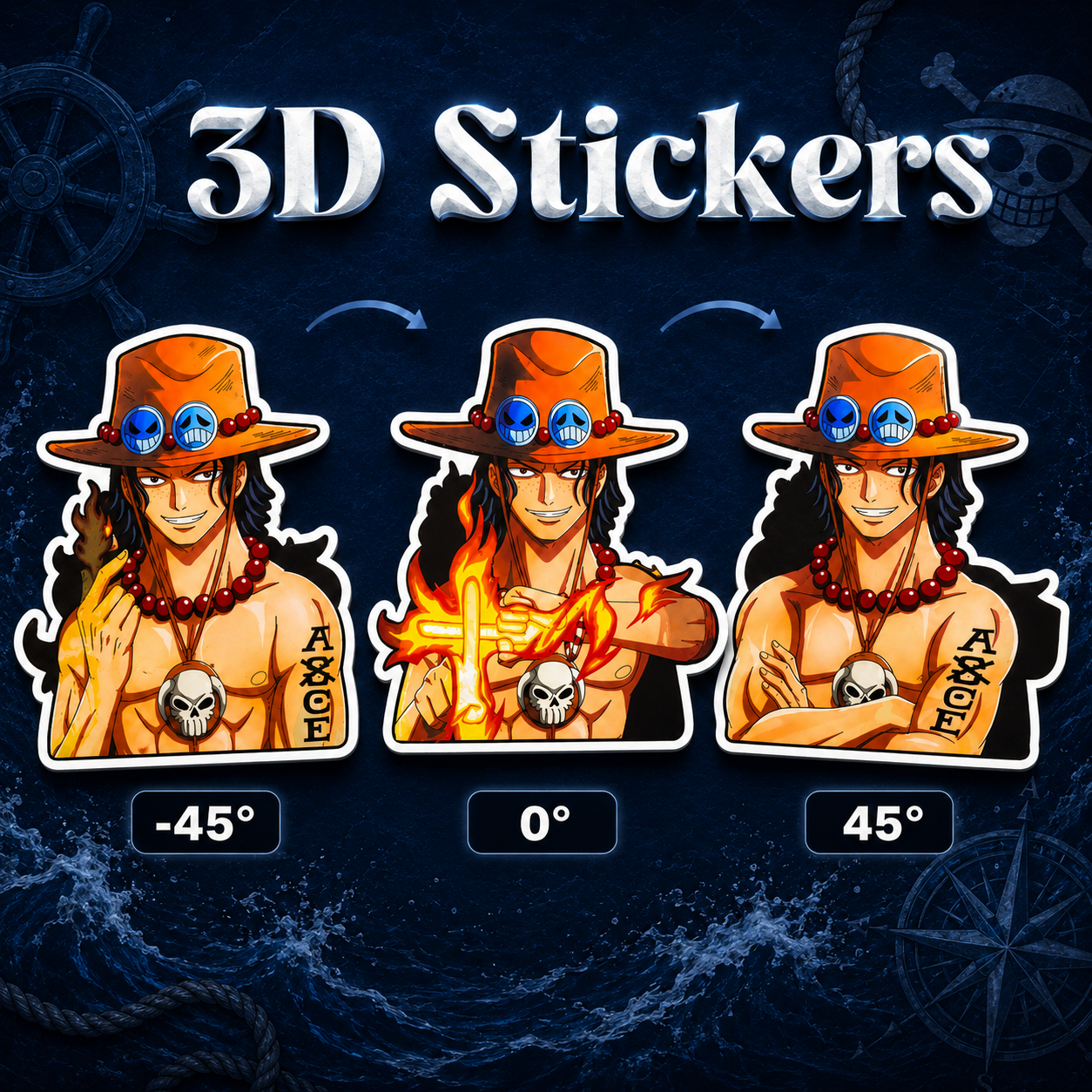 One Piece - Ace 3D Stickers - ScandiAnime