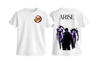 White Solo Leveling ARISE T-Shirt by ScandiAnime featuring a graphic design from the popular anime series.