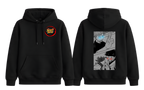 Black manga hoodie featuring Gojo and Sukuna design from ScandiAnime, with a comfortable fit and detailed graphic print.