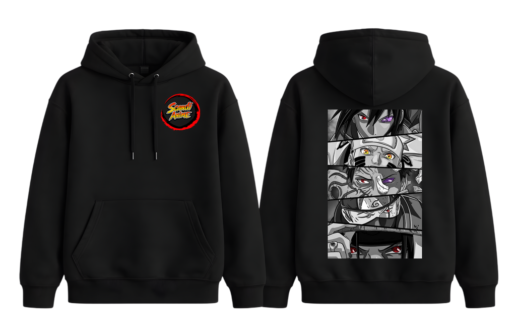 Black Naruto Shippuden hoodie by ScandiAnime featuring character graphic and comfortable fabric for fans of the anime series.