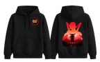 Black ScandiAnime Tengen hoodie with front pocket and hood, made of soft fabric, displayed on a plain background.