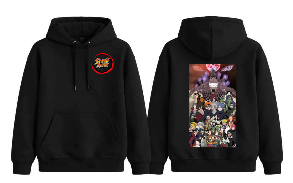 Black Naruto Shippuden hoodie from ScandiAnime with character graphics, casual fit, and comfortable fabric.