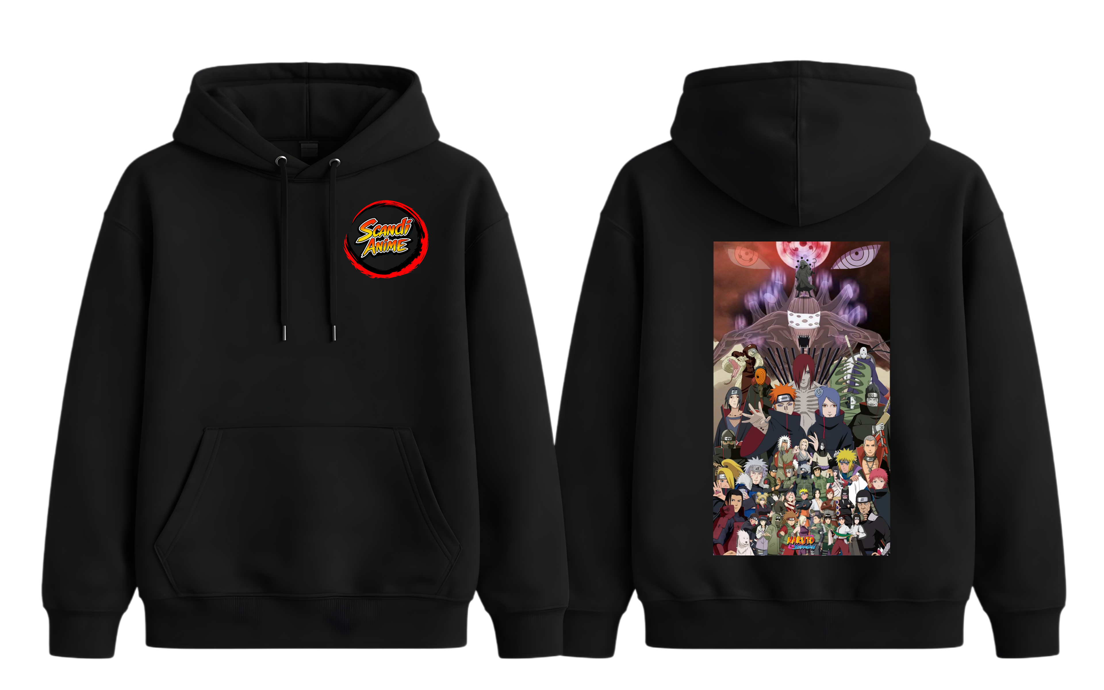 Black Naruto Shippuden hoodie from ScandiAnime with character graphics, casual fit, and comfortable fabric.