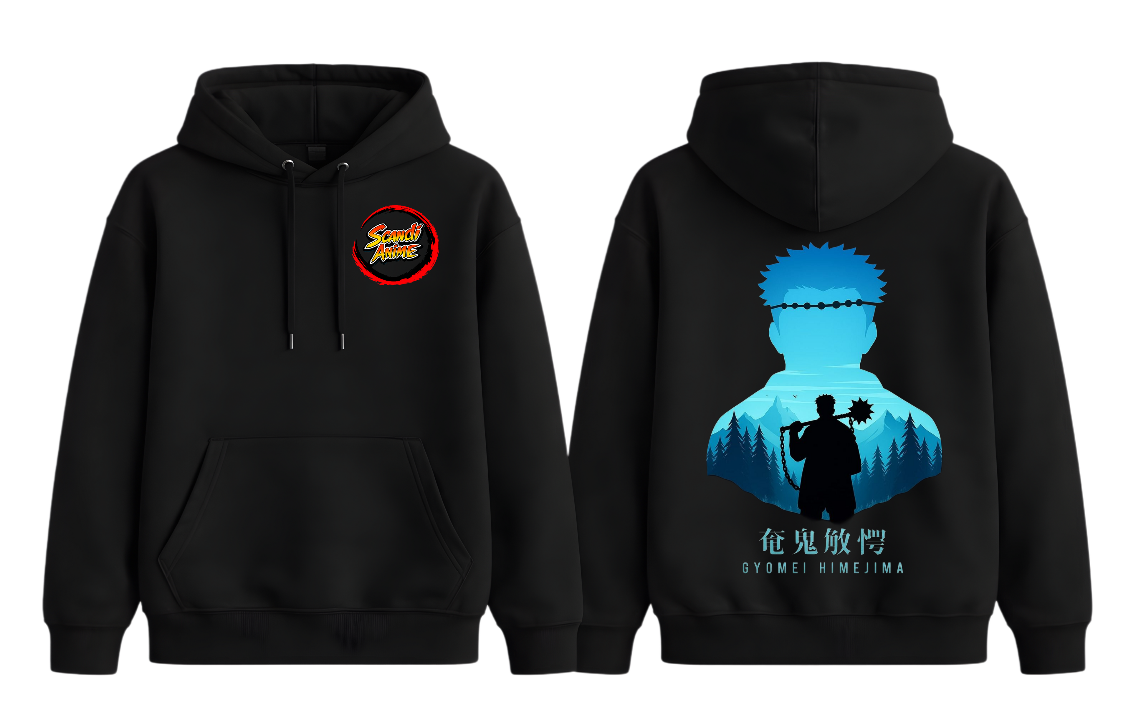 Black Gyomei hoodie from ScandiAnime, featuring a comfortable fit and stylish design, ideal for fans of the anime character.