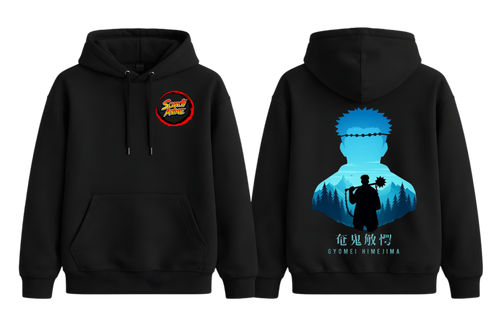 Black Gyomei hoodie from ScandiAnime, featuring a comfortable fit and stylish design, ideal for fans of the anime character.