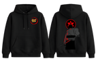 Black Sasuke Uchiha hoodie by ScandiAnime featuring a front graphic design and a comfortable hooded style.