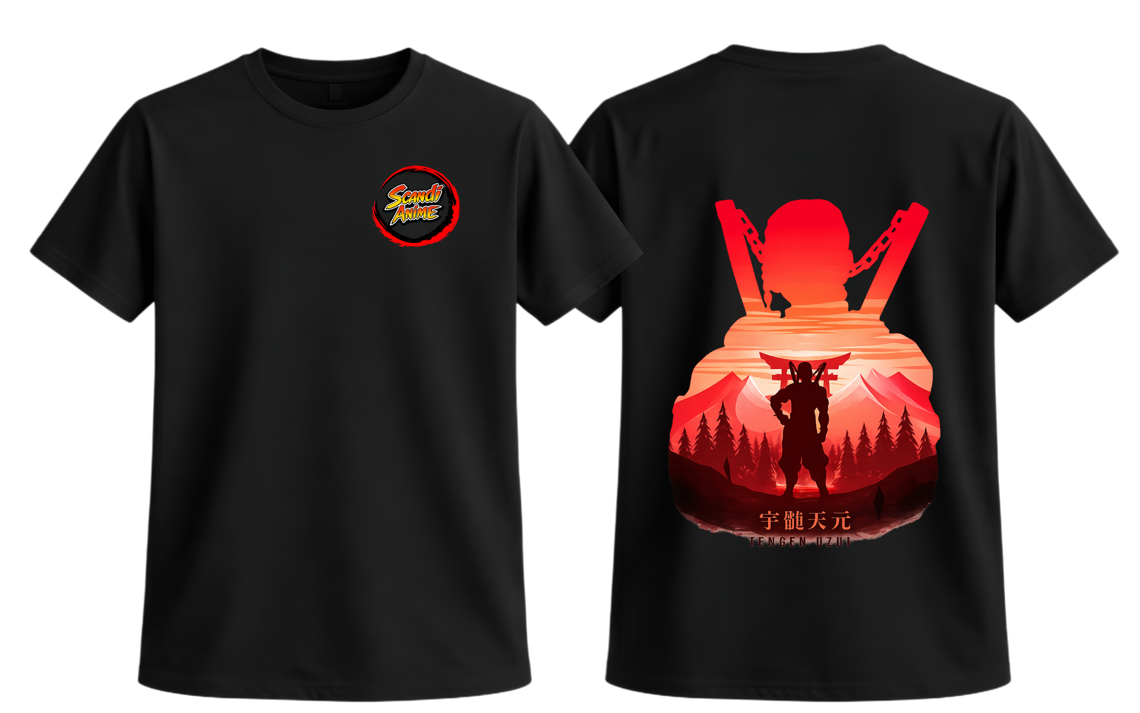 Black Tengen T-Shirt by ScandiAnime featuring a stylish graphic print on the front.