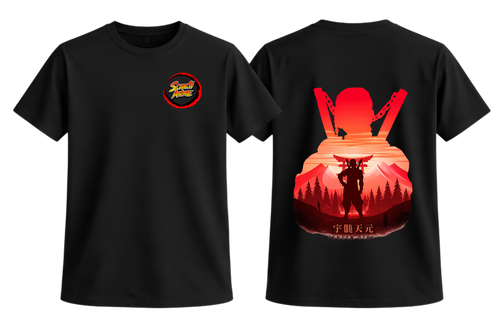 Black Tengen T-Shirt by ScandiAnime featuring a stylish graphic print on the front.
