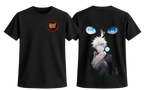Black Satoru Gojo T-Shirt from ScandiAnime featuring a detailed graphic design of the character.