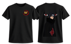 Black Itachi T-Shirt by ScandiAnime featuring a detailed graphic of the Naruto character Itachi Uchiha.