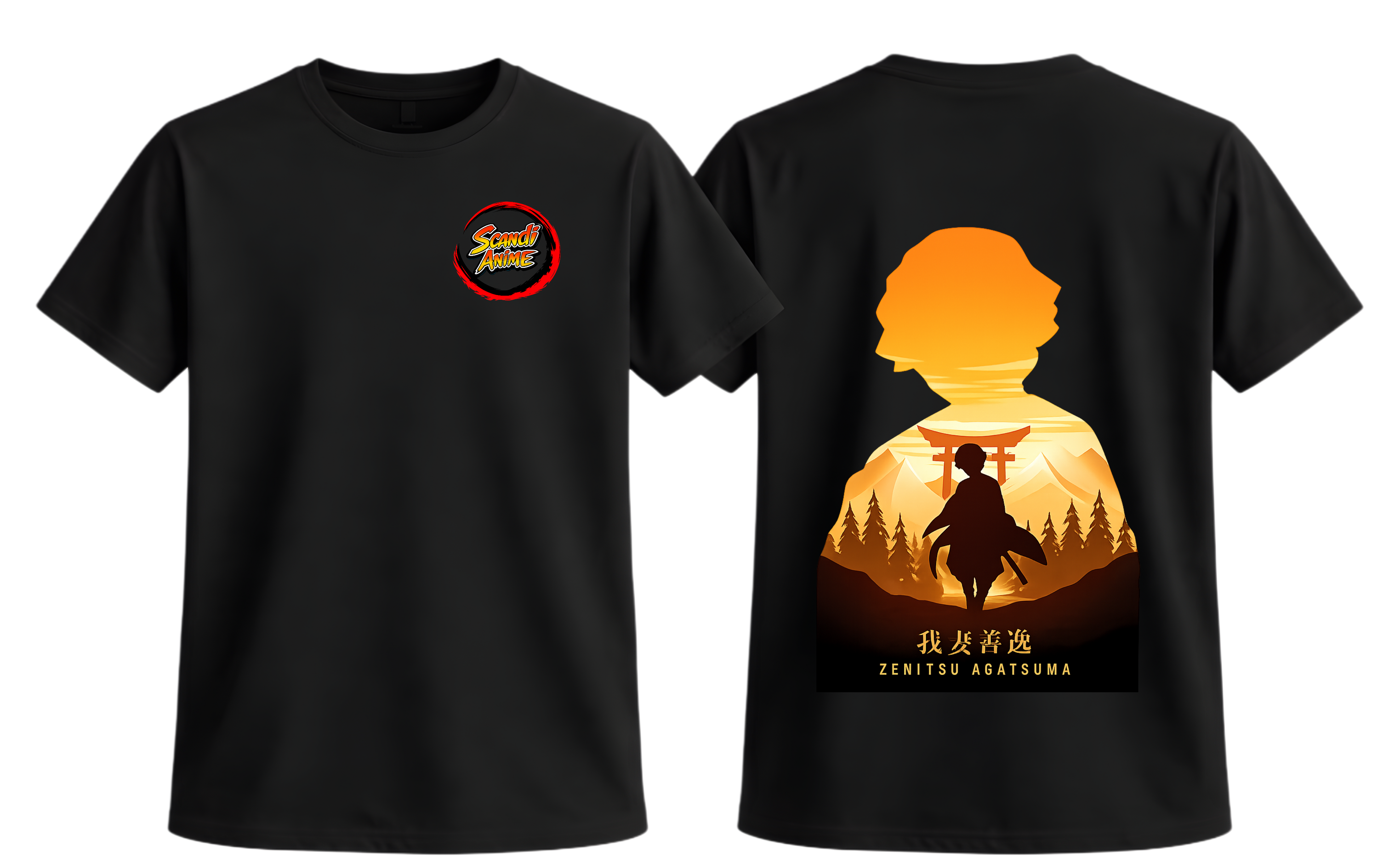 Black Zenitsu T-Shirt from ScandiAnime featuring a detailed graphic of Zenitsu from Demon Slayer.