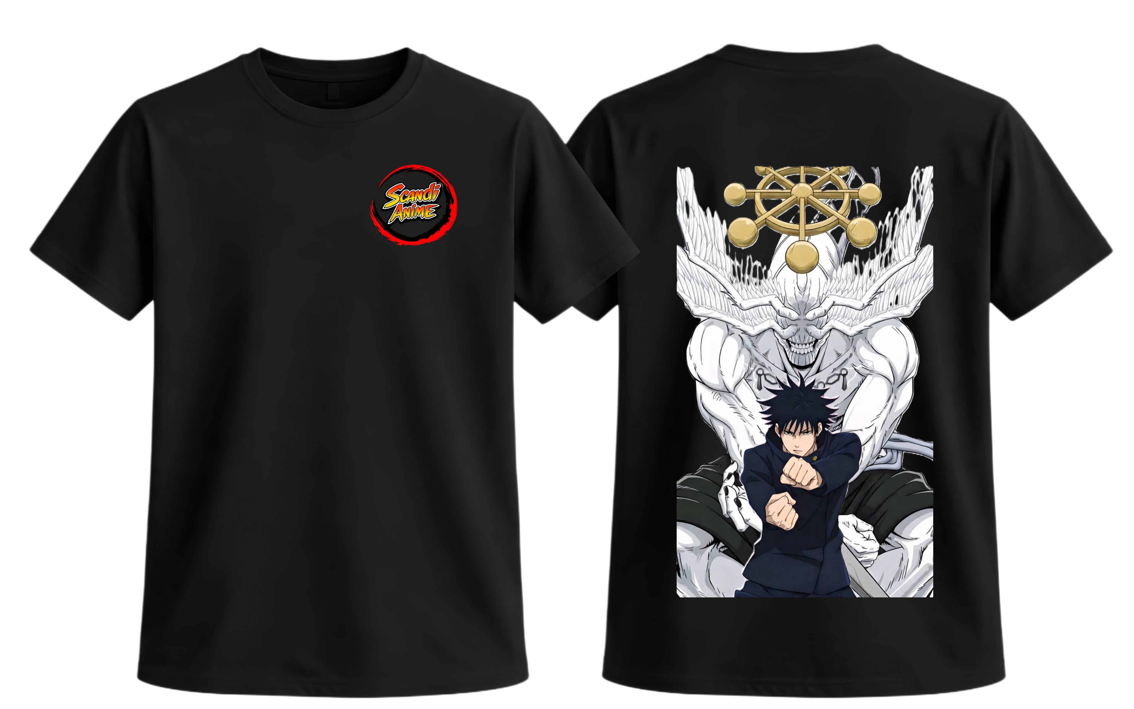 Black Megumi T-Shirt by ScandiAnime featuring a stylish graphic design on the front.