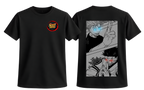 Black Gojo and Sukuna T-Shirt by ScandiAnime featuring detailed anime character graphics on the front.
