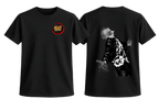 Black Gojo T-Shirt by ScandiAnime featuring a stylish graphic design, made from soft fabric for comfortable casual wear.