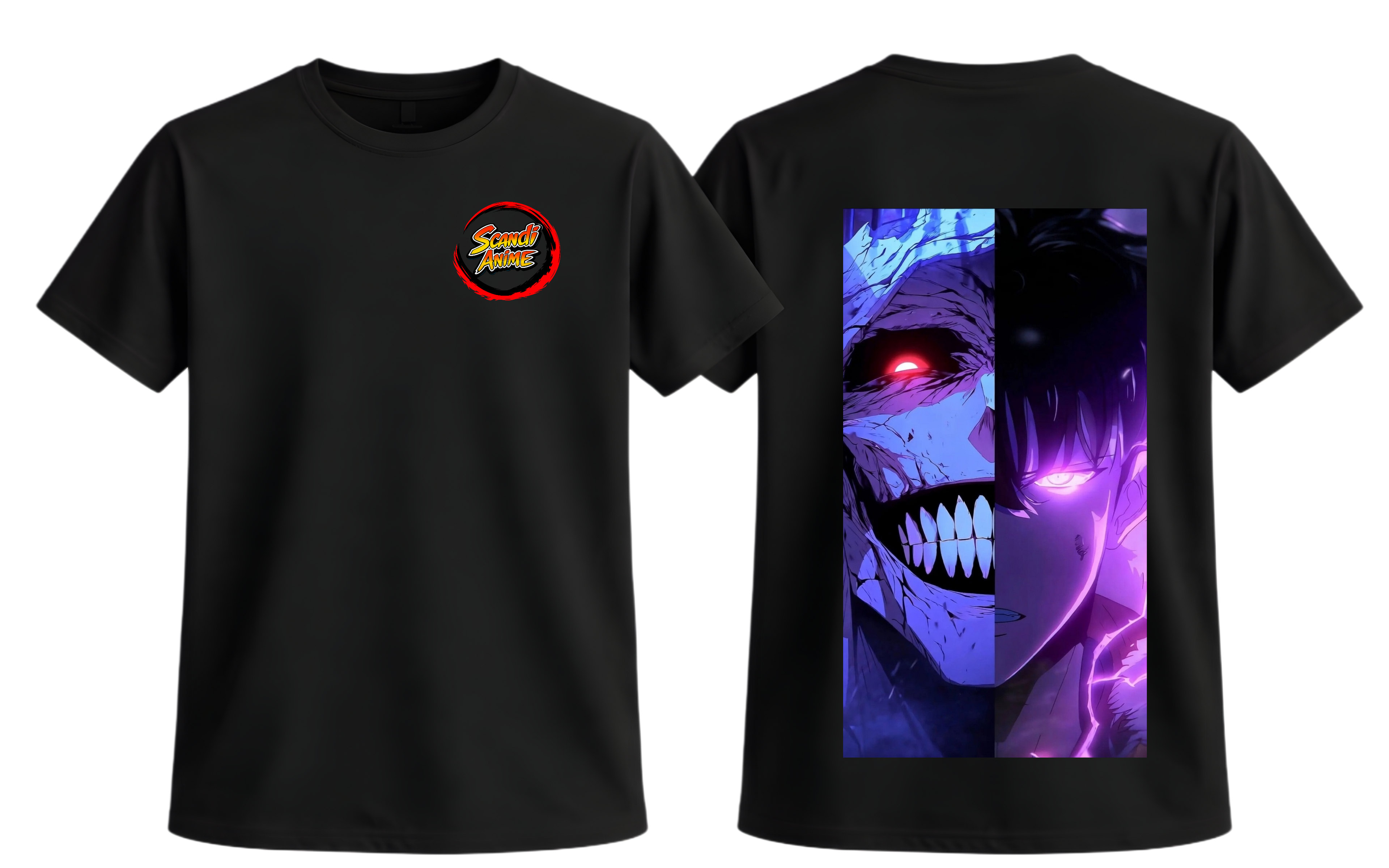 Black Sung Jinwoo T-Shirt by ScandiAnime with graphic design featuring the character from the anime series.