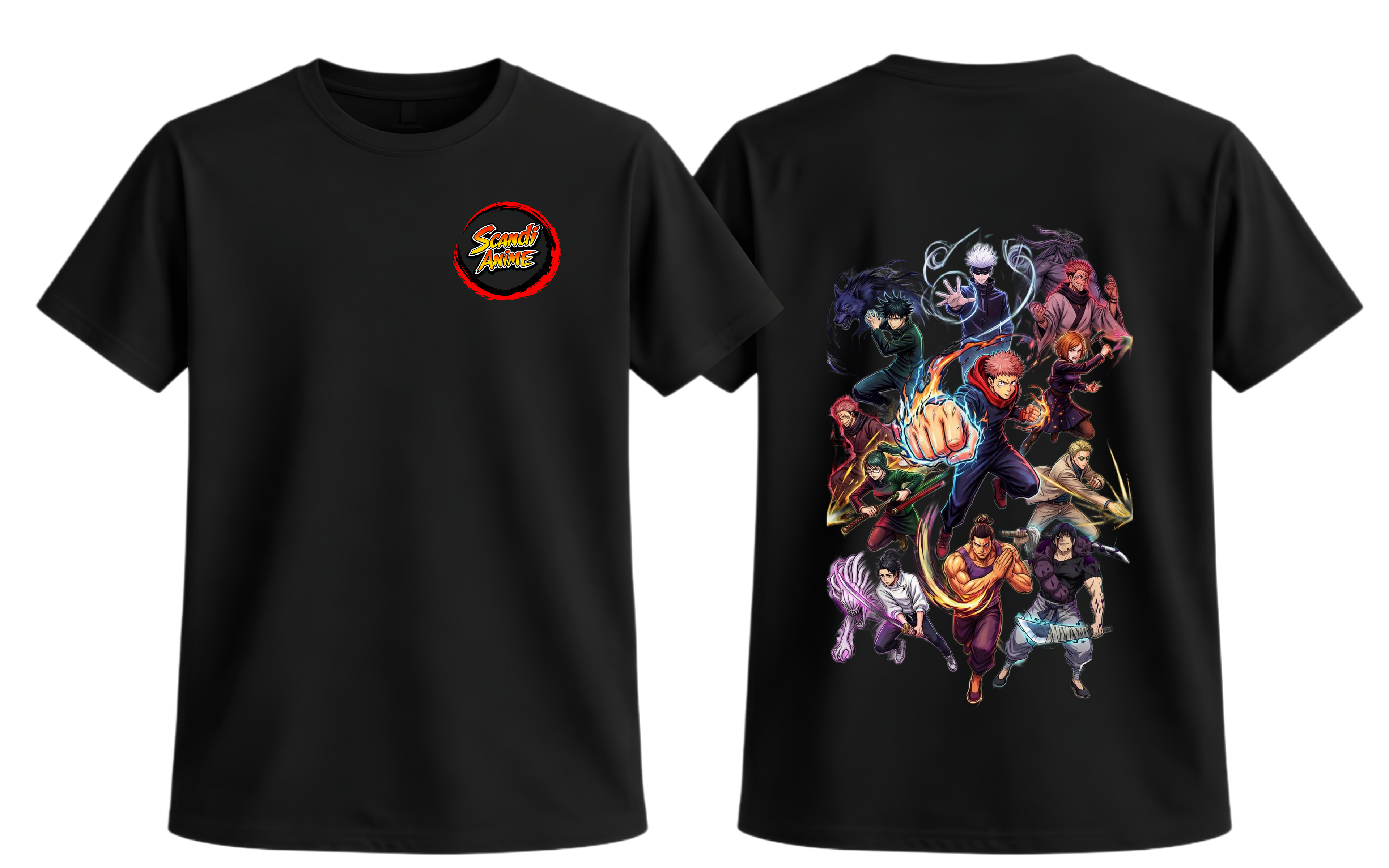 Black Jujutsu Kaisen T-Shirt by ScandiAnime featuring bold graphic design and manga-inspired artwork.