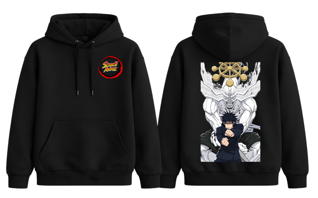 Black Megumi hoodie by ScandiAnime, featuring a comfortable hooded design and stylish casual fit.