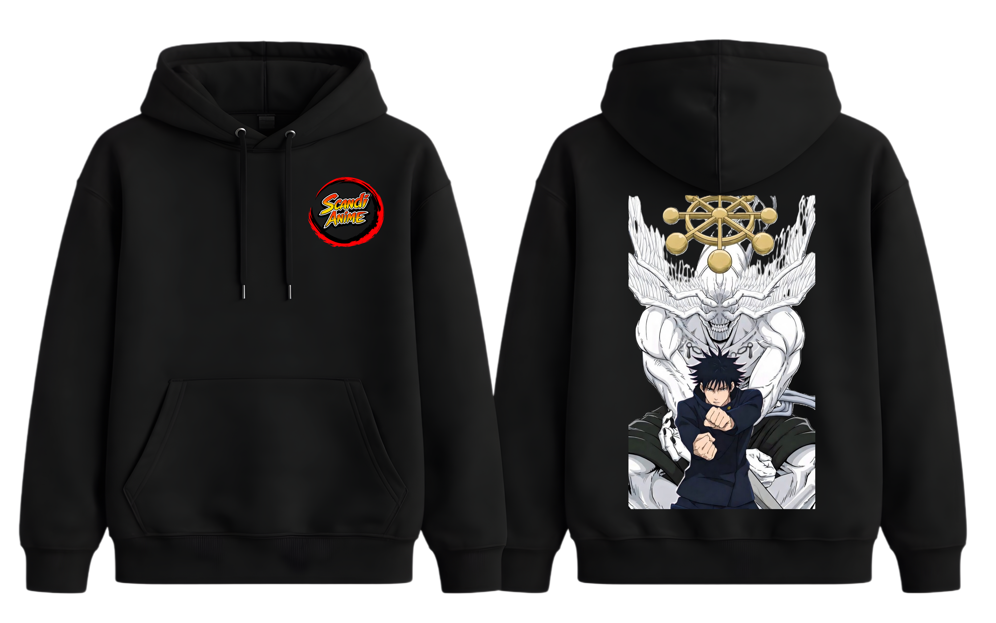 Black Megumi hoodie by ScandiAnime, featuring a comfortable hooded design and stylish casual fit.
