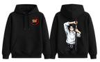 Black Yuta hoodie by ScandiAnime, showcasing a cozy, stylish hoodie with a front pocket and adjustable drawstrings.