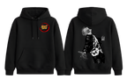 Black Gojo hoodie by ScandiAnime featuring a comfortable fit and detailed design, shown in this image.