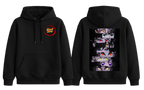 Black Demon Slayer hoodie by ScandiAnime featuring detailed anime character graphics on the front.