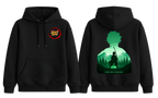 Black Tanjiro hoodie from ScandiAnime featuring a front print of Tanjiro Kamado from Demon Slayer, casual and comfortable streetwear.