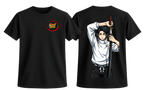 Black Yuta T-Shirt by ScandiAnime, casual men's tee with a graphic design, made from soft fabric for comfortable wear.