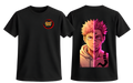 Black Yuji and Sukuna T-shirt by ScandiAnime featuring detailed graphic of characters from the anime series.