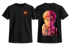 Black Yuji and Sukuna T-shirt by ScandiAnime featuring detailed graphic of characters from the anime series.