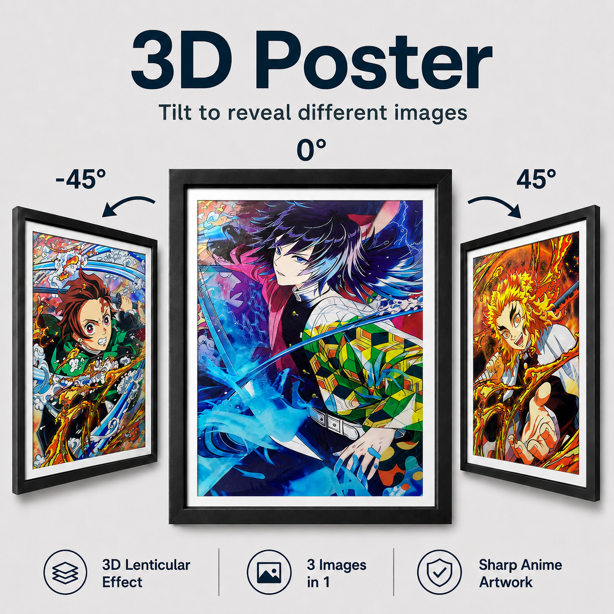 Demon Slayer - Tanjiro, Giyu and Rengoku 3D Poster - ScandiAnime
