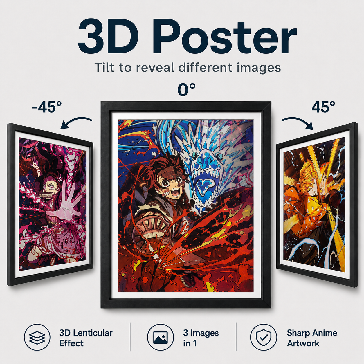 Demon Slayer - Tanjiro, Zenitsu and Nezuko 3D Poster - ScandiAnime