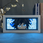 Giyu Tomioka aura lamp by ScandiAnime featuring a detailed figure of Giyu in a vibrant, illuminated design.