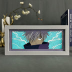 ScandiAnime Satoru Gojo Aura Lamp featuring a glowing blue aura and detailed figure of Satoru Gojo from Jujutsu Kaisen.