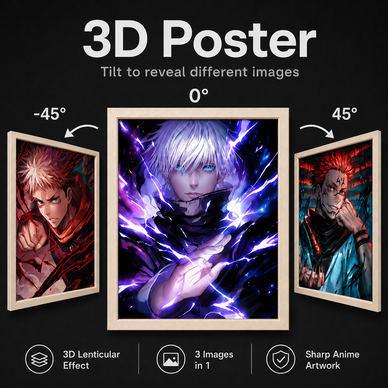 Jujutsu Kaisen - Yuji, Gojo and Sukuna 3D Posters - ScandiAnime