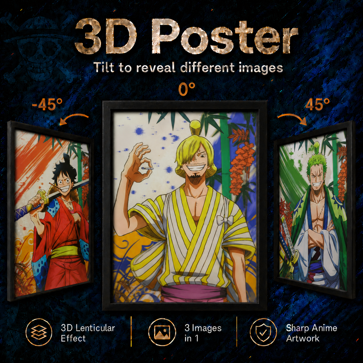 One Piece - Luffy, Zoro and Sanji 3D Poster - ScandiAnime