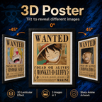 One Piece - Wanted Luffy, Zoro and Sanji 3D Poster - ScandiAnime