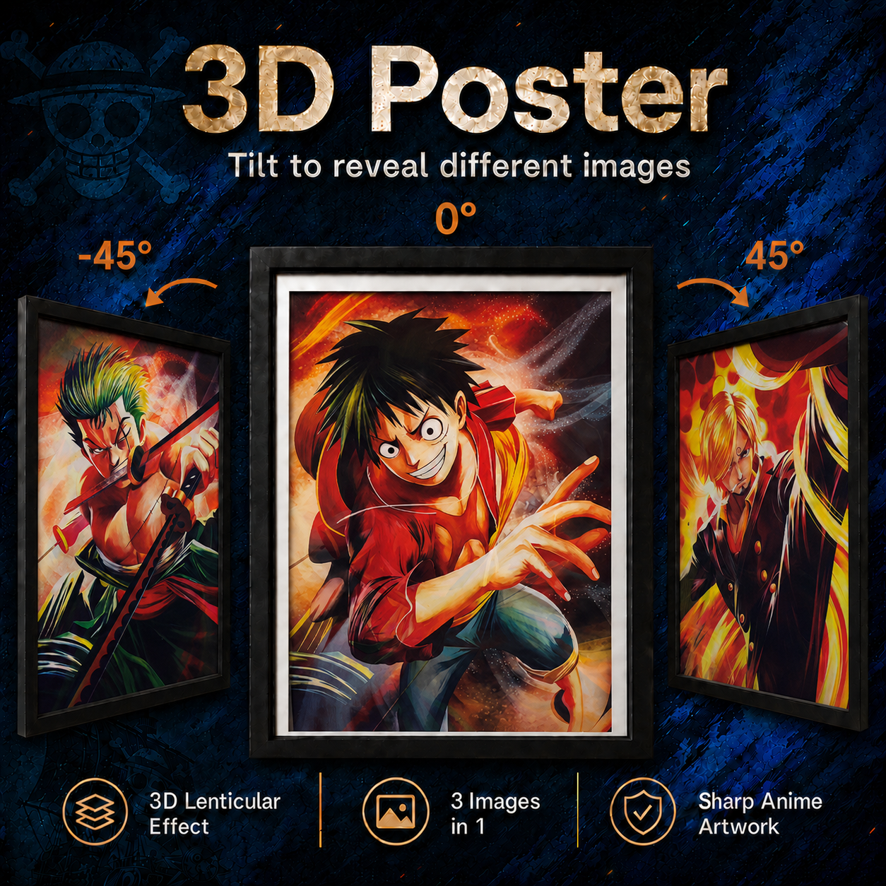 One Piece - Zoro, Luffy and Sanji 3D Poster - ScandiAnime
