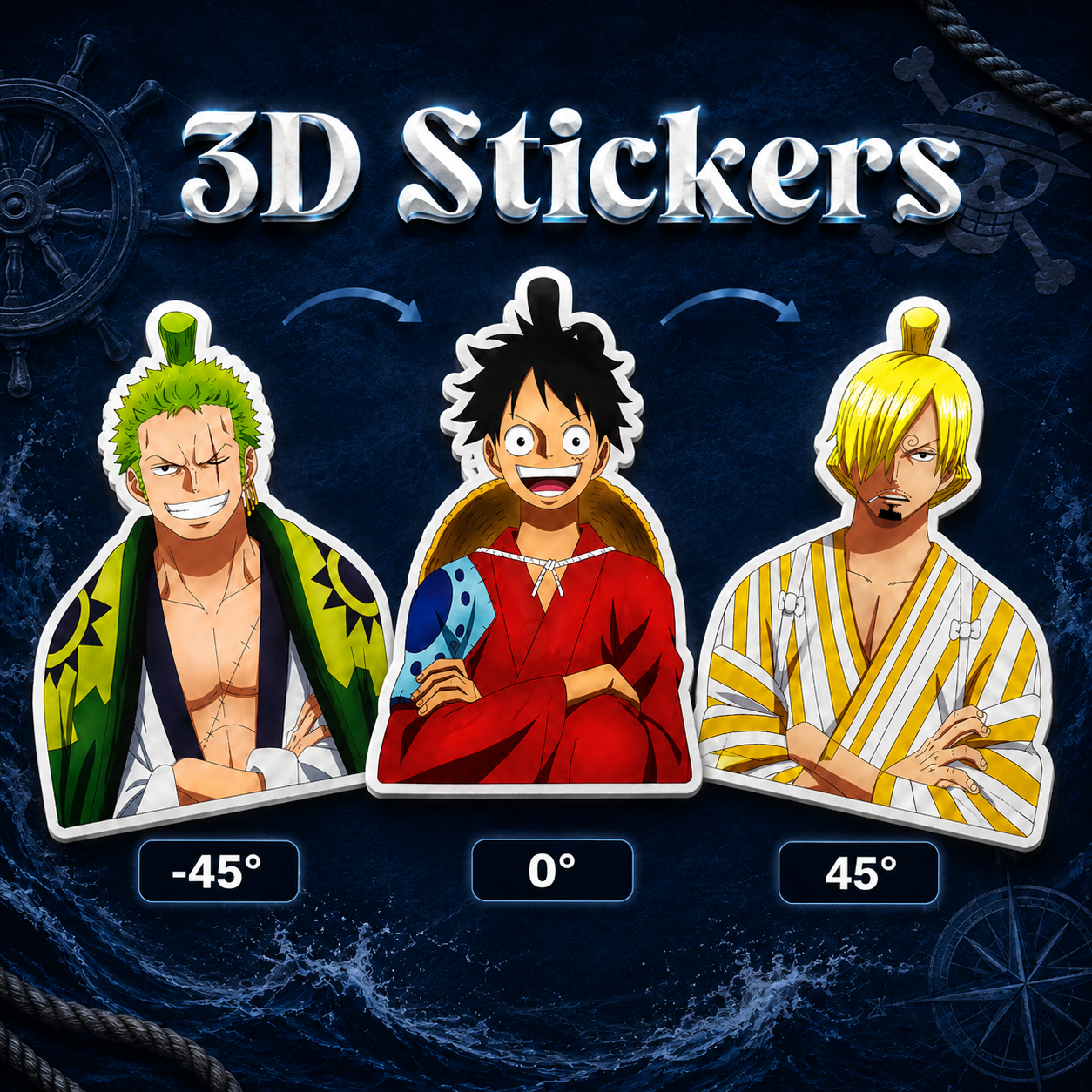 One Piece - Sanji, Luffy and Zoro 3D Stickers - ScandiAnime