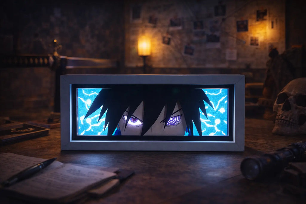 Sasuke Uchiha Aura Lamp by ScandiAnime, featuring a detailed Sasuke figure illuminated with an vibrant aura glow.