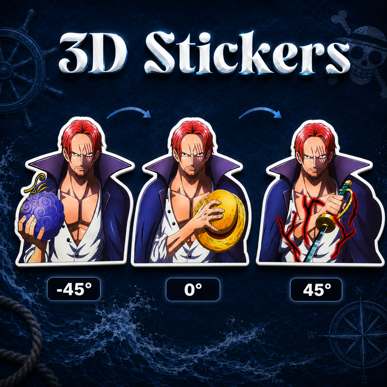 One Piece - Shanks 3D Stickers - ScandiAnime