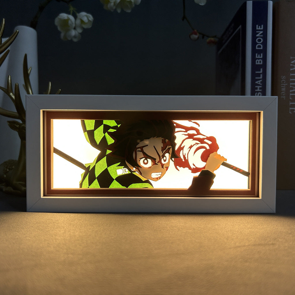 Tanjiro Kamado aura lamp by ScandiAnime featuring a fiery design inspired by the anime character.