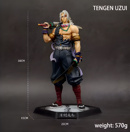 ScandiAnime Tengen Uzui figure from Demon Slayer, detailed pose with colorful costume, collectible anime figure on a plain background.