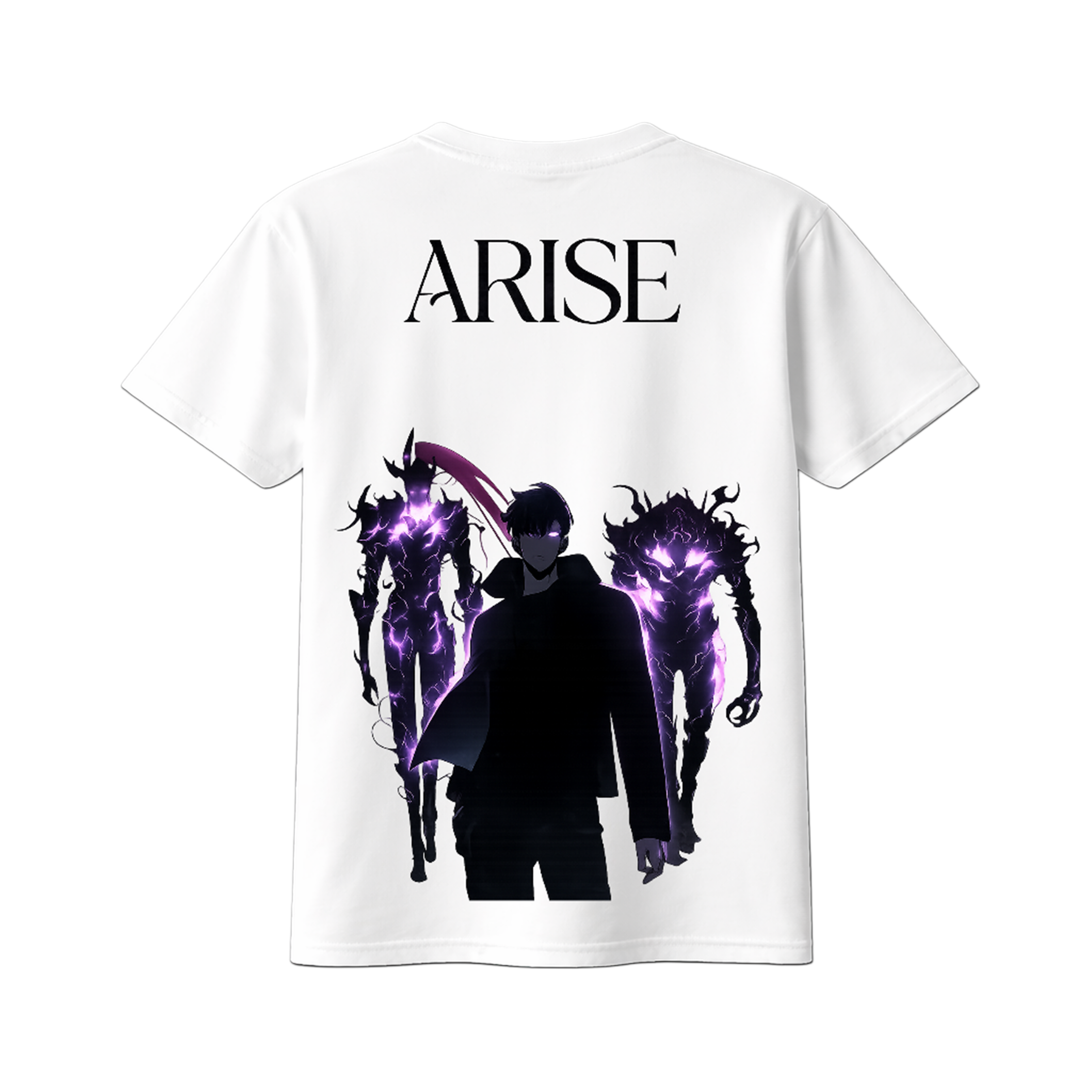 White Solo Leveling ARISE T-Shirt by ScandiAnime, back view showing graphic design and comfortable fit.