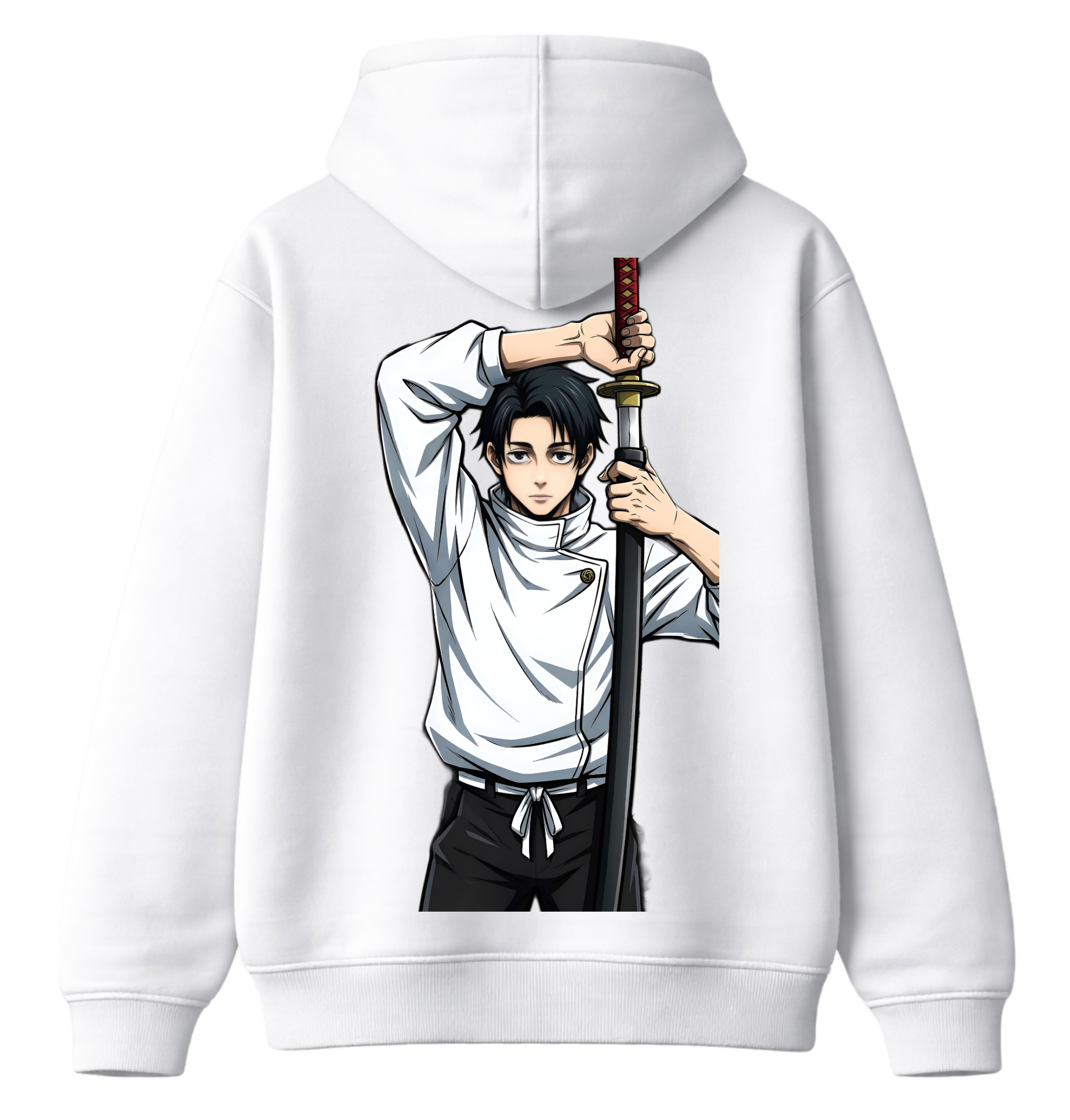 ScandiAnime Yuta Hoodie featuring a comfortable black hoodie with a graphic print, casual style, and adjustable drawstrings.