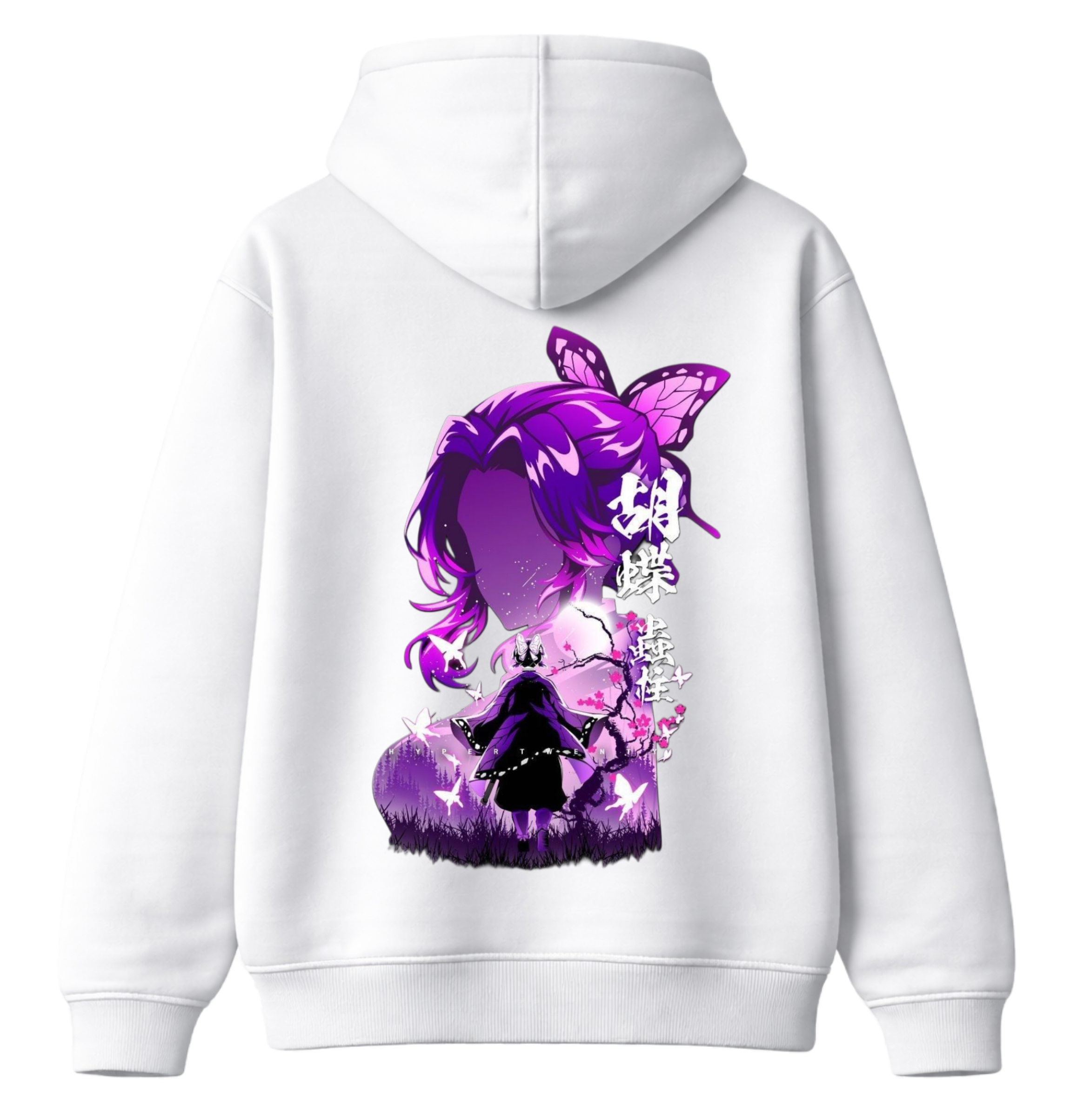 ScandiAnime Shinobu Kocho hoodie featuring detailed anime character illustration on a comfortable black hoodie.