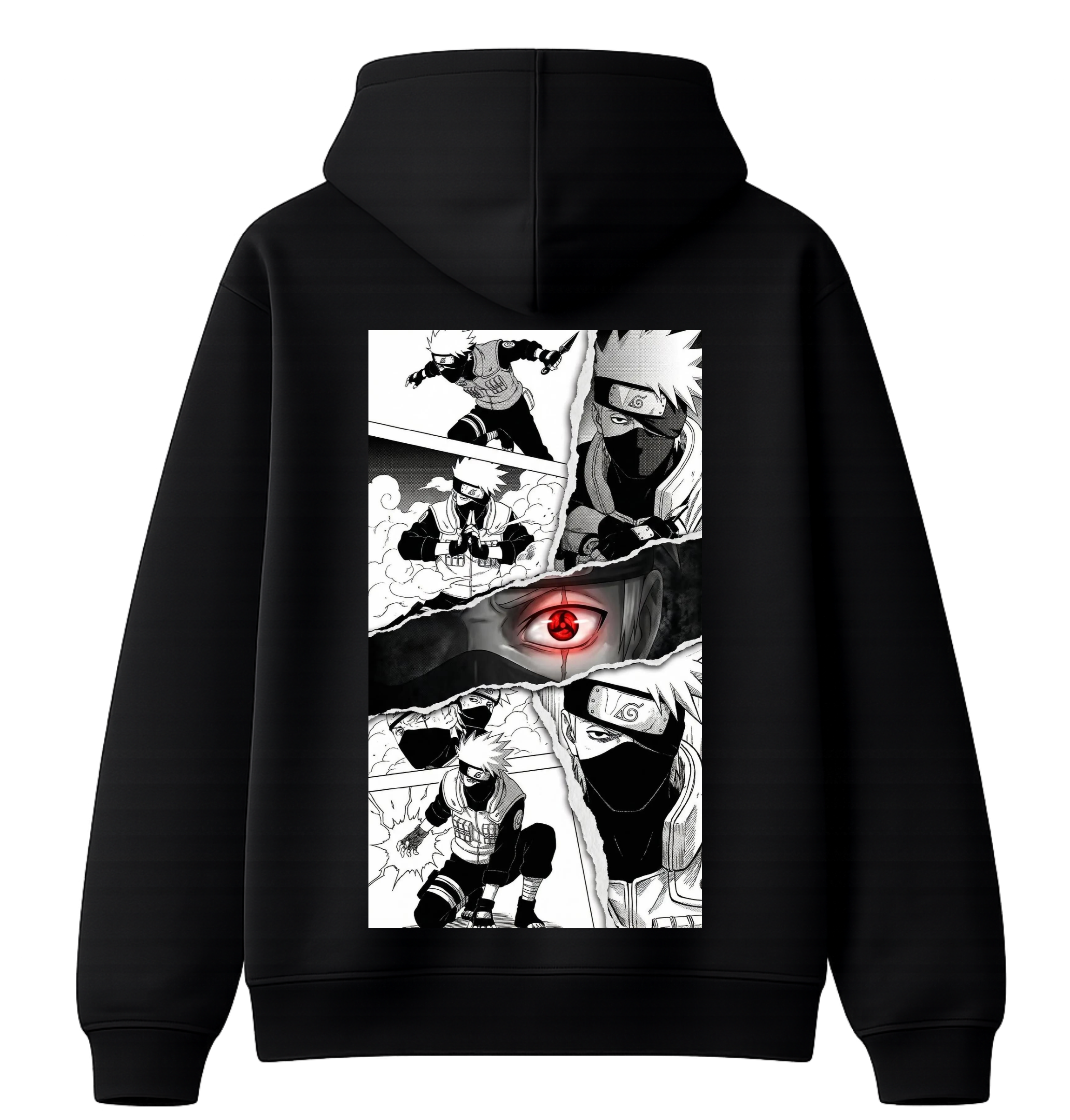 ScandiAnime Kakashi hoodie featuring a detailed graphic of Kakashi from Naruto, comfortable and stylish casual wear.