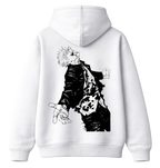 ScandiAnime Gojo hoodie featuring a detailed graphic print of Gojo Satoru from Untitled Project, casual and comfortable apparel.