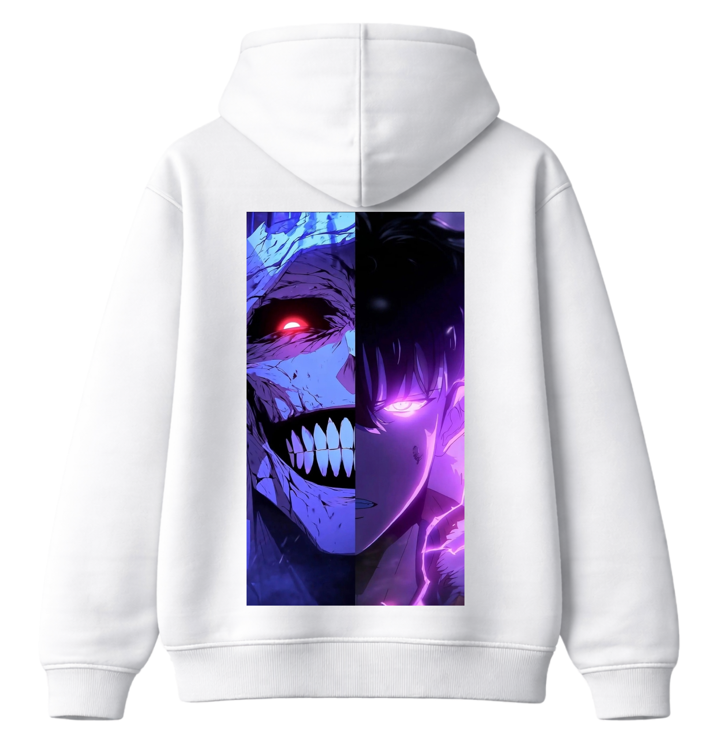 ScandiAnime Sung Jinwoo hoodie featuring a dark, detailed design with character artwork on the front, casual streetwear style.